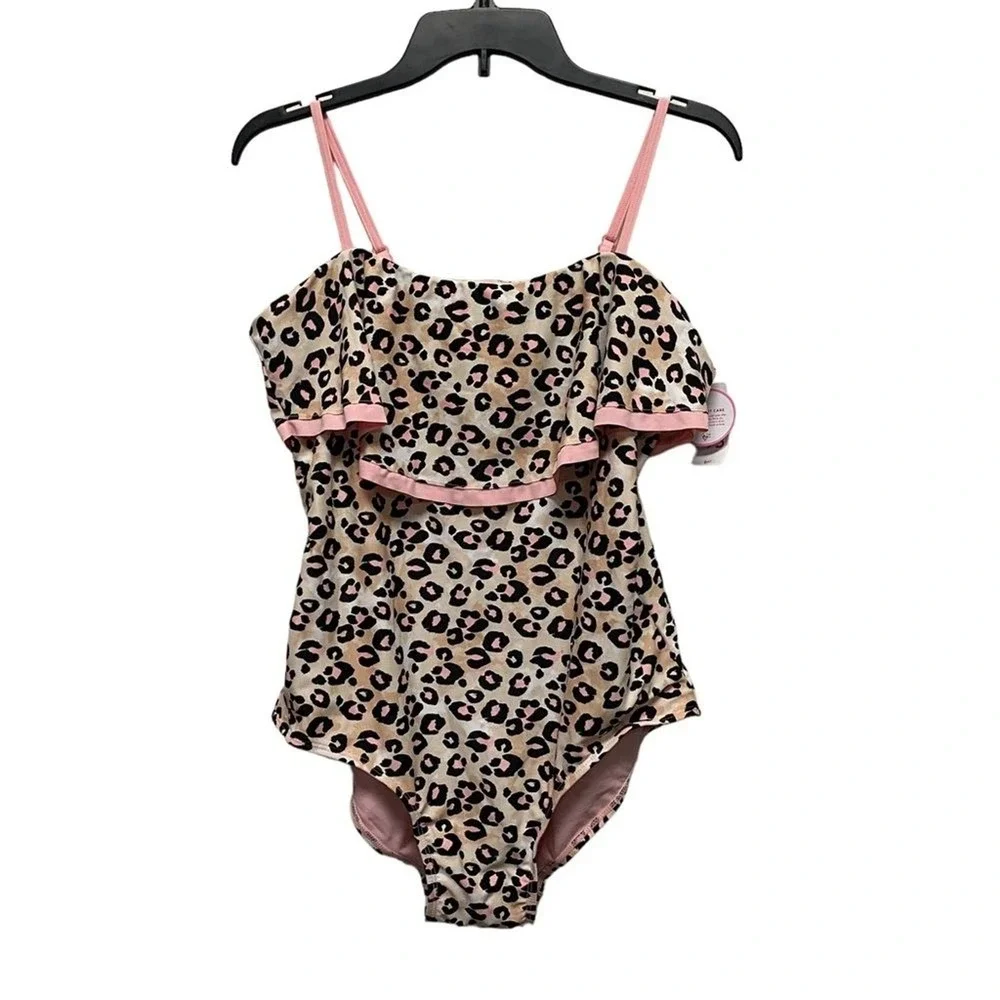 JUSTICE UPF 50‎ Uv Protection Girls' swimsuit Leopard Pink Size 14 Animal Print